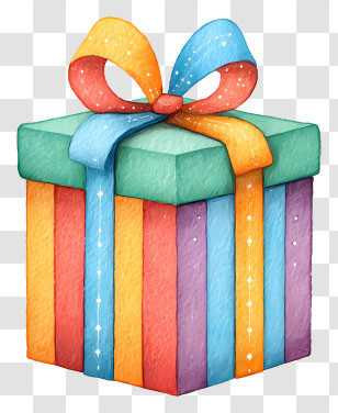 Gift Box Icon - Colorful Striped Gift Box Transparent PNG
