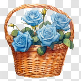 Blue Rose - Basket Of Blue Roses Illustration Transparent PNG