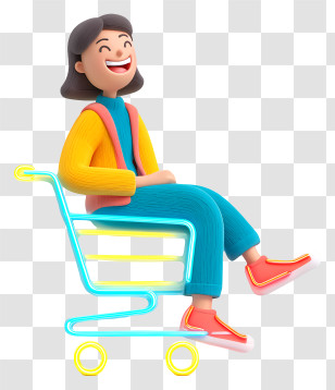 Shopper Sitting On Shopping Cart - Happy Woman In Shopping Cart Transparent PNG