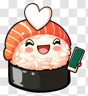 Kawaii Sushi - Cute Sushi Cartoon With Heart Transparent PNG