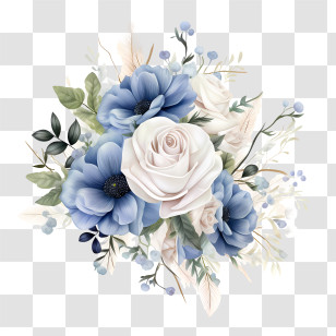 Wedding Floral Art - Blue And White Flowers Bouquet Transparent PNG