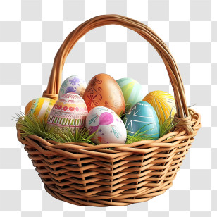 Cartoon 3d Easter Egg Basket - Easter Basket Filled With Painted Eggs Transparent PNG