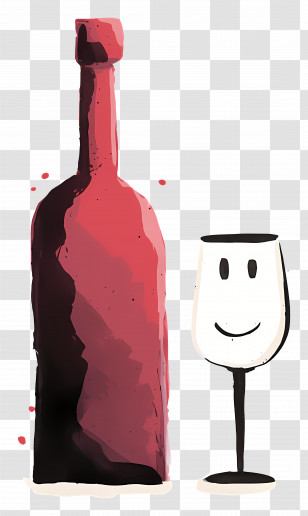Wine Bottle And Glass - Wine Bottle And Smiling Glass Illustration Transparent PNG