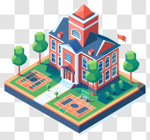 School - Isometric School Building Transparent PNG