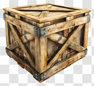 Cargo Wooden Box - Classic Wooden Crate With Crossed Panels Transparent PNG