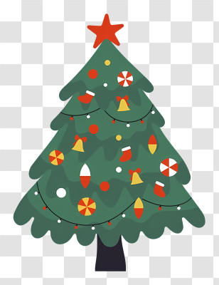 Christmas Tree - Decorated Christmas Tree With Colorful Ornaments Transparent PNG