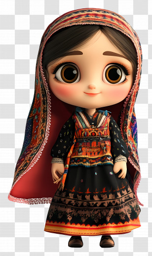 Bosnia Doll - Cartoon Girl In Traditional Dress Transparent PNG