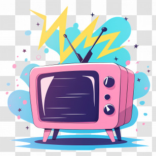 World Television Day - Vintage Pink Television With Lightning Effects Transparent PNG