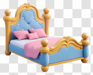 Cartoon Bed - Elegant Blue And Pink Bed Transparent PNG