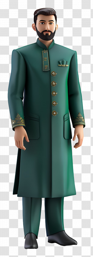 Formal Wear Pakistan - Man Wearing Green Traditional Attire Transparent PNG