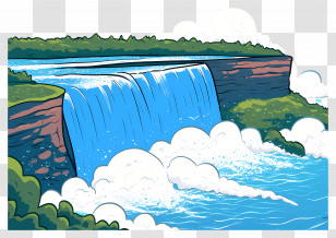 Niagara Falls - Cartoon Illustration Of A Flowing Waterfall With River Transparent PNG