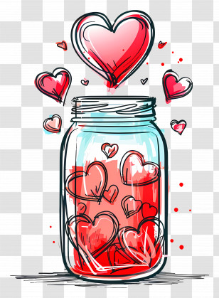 Mason Jar - Romantic Jar Of Red Hearts Floating In Love Transparent PNG