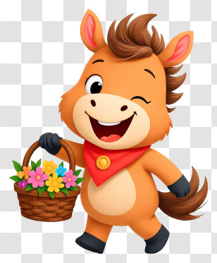 Cartoon Horse - Winking Cartoon Foal With Flowers Transparent PNG