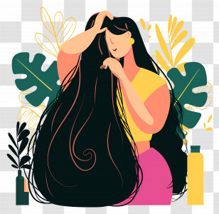 Woman Combing Long Hair - Woman With Long Hair In Nature Setting Transparent PNG
