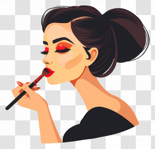 Woman Applying Makeup - Woman Applying Red Lipstick Transparent PNG
