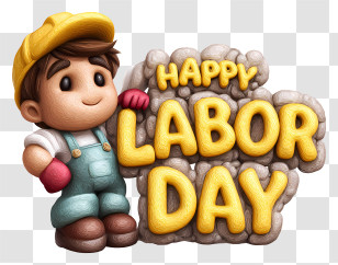 Happy Labor Day Text - Happy Labor Day With Cartoon Worker Transparent PNG