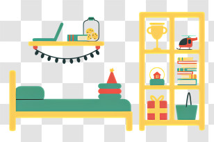 Background - Cozy Bedroom With Bed And Shelf Transparent PNG