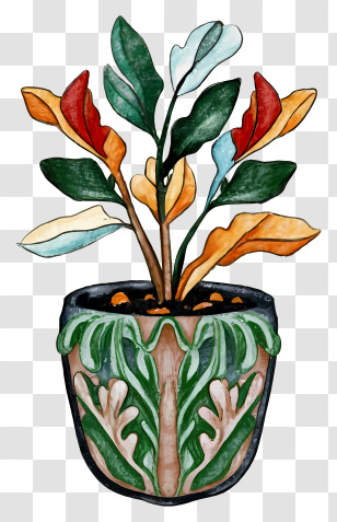 Flower Painting - Abstract Potted Plant Illustration Transparent PNG