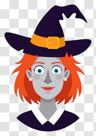 Halloween Witch Face - Cartoon Witch With Orange Hair And Hat Transparent PNG