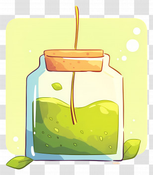 Tea Bag - Illustration Of Tea In A Glass Bottle With Leaves Transparent PNG