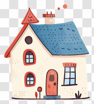 Cute House - Cute Cartoon House With Red Roof Transparent PNG