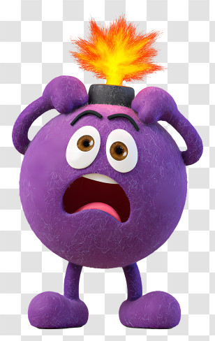Cartoon Bomb - Panicked Purple Bomb Cartoon With Lit Fuse Transparent PNG