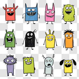 Kids Drawings - Colorful Cartoon Monsters Transparent PNG
