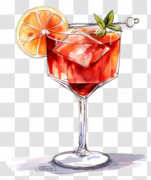 Red Cocktail - Orange Cocktail With Ice And Citrus Garnish Transparent PNG