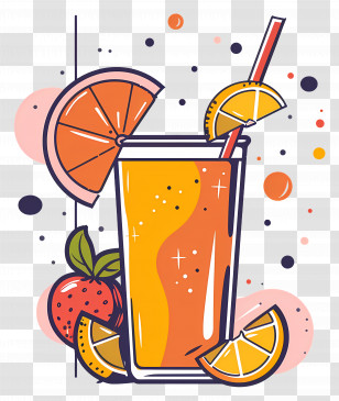 Juice - Creative Illustration Of Glass With Orange Juice And Fruits Transparent PNG