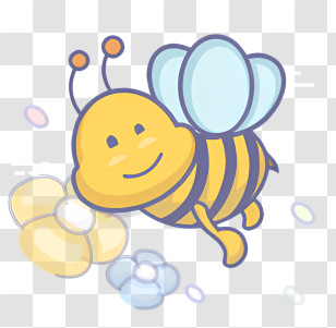 Bee - Cute Cartoon Bee With Flowers Transparent PNG