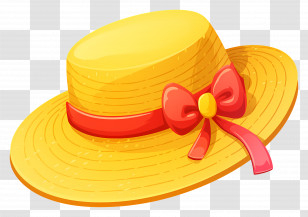 Yellow Straw Hat - Yellow Hat With Red Bow Transparent PNG