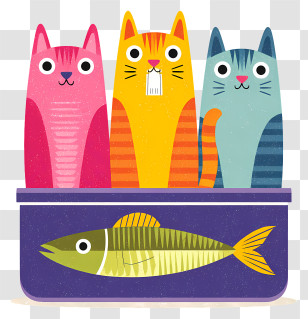 Sardine Tin - Colorful Cats With Fish Transparent PNG