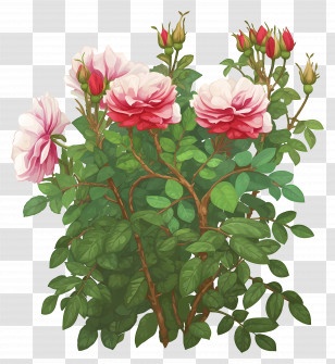 Flower Bush - Blooming Rose Bush In Garden Transparent PNG