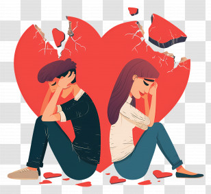 Couple Divorce - Sad Couple With Broken Heart Illustration Transparent PNG