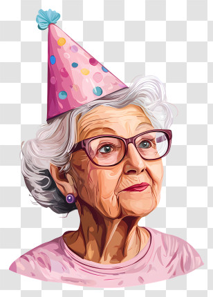 Birthday Senior Woman - Elderly Woman In Party Hat With Glasses Transparent PNG