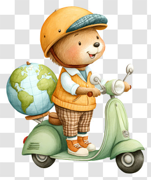 Beaver Riding Scooter - Bear On Scooter With Globe Transparent PNG