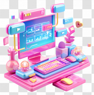 Programming Workflow - Colorful Computer Setup Illustration Transparent PNG