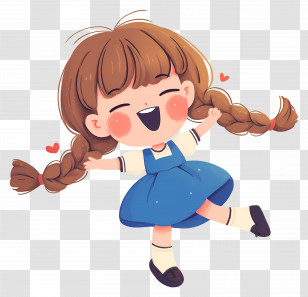 Little Girl Cartoon - Joyful Girl With Braids Transparent PNG