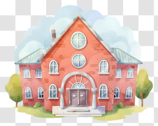Red Brick Building - Charming Red Brick House Illustration Transparent PNG
