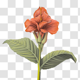 Canna Indica - Orange Flower With Green Leaves Illustration Transparent PNG