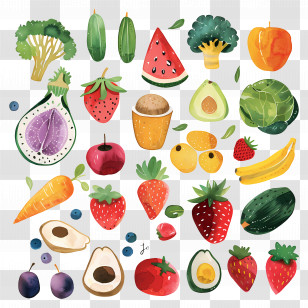 Food - Colorful Assortment Of Fruits And Vegetables Illustration Transparent PNG