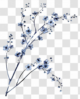 Blue Flowers - Delicate Flower Branch Transparent PNG