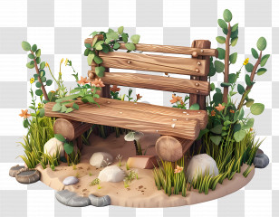 Wooden Bench - Wooden Bench In A Garden Setting Transparent PNG