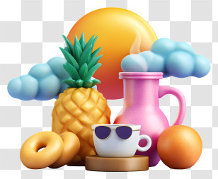 Summer Concept On Vibrant Colors - Tropical Still Life With Pineapple And Sun Transparent PNG