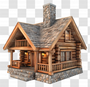 Log Cabin - Rustic Log Cabin With Stone Chimney Transparent PNG