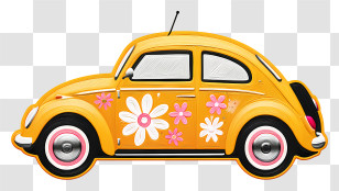 Vintage Yellow Car - Yellow Floral Vintage Car Transparent PNG