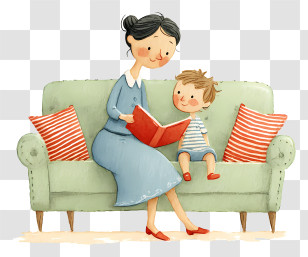 Mother Reading To Child - Woman Reading To Child On Sofa Transparent PNG