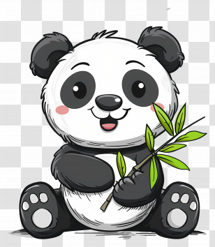 Cartoon Panda - Cute Panda Holding Bamboo Illustration Transparent PNG
