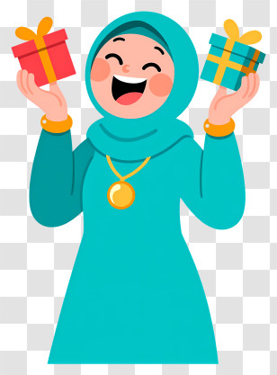 Muslim Woman Holding Gift Box - Teal Headscarf Woman With Gifts Transparent PNG