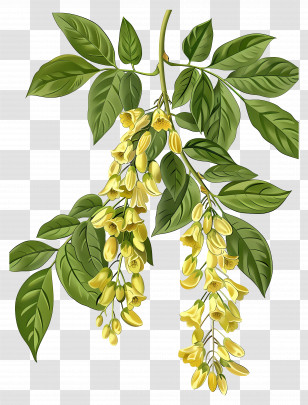 Laburnum Flowers - Yellow Flowering Branch Botanical Illustration Transparent PNG